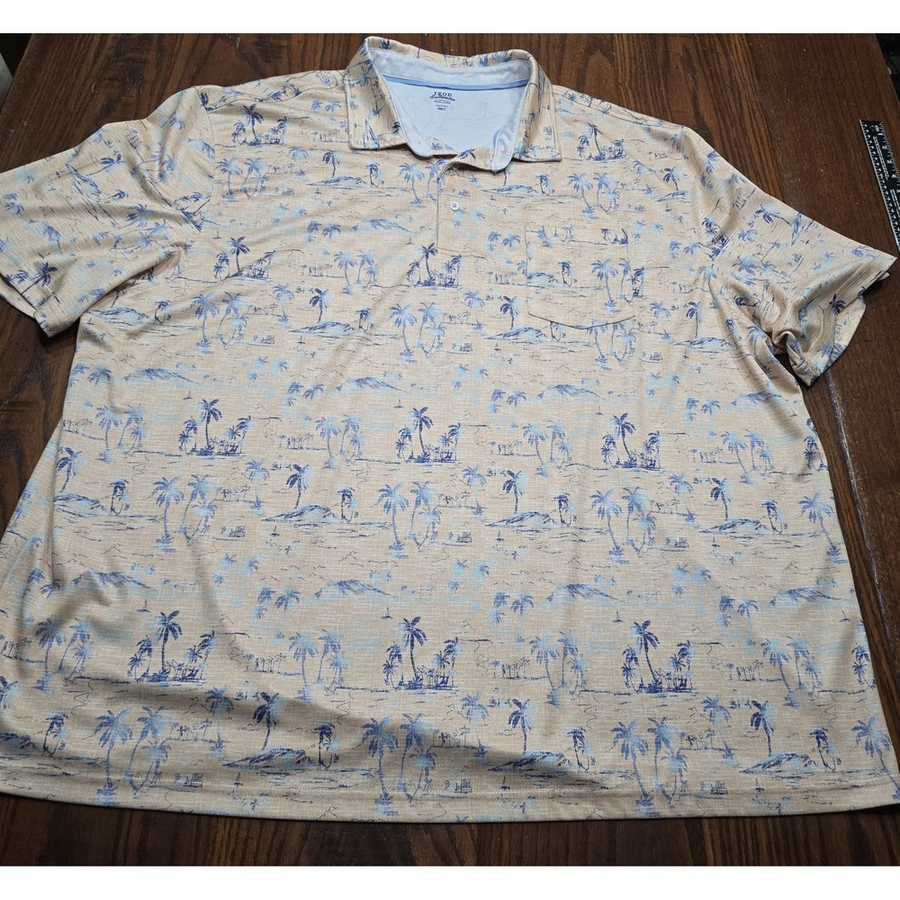 IZOD Saltwater Relaxed Classics Mens 4XLT Polo Shirt Palm Tree Tropical Tan Blue